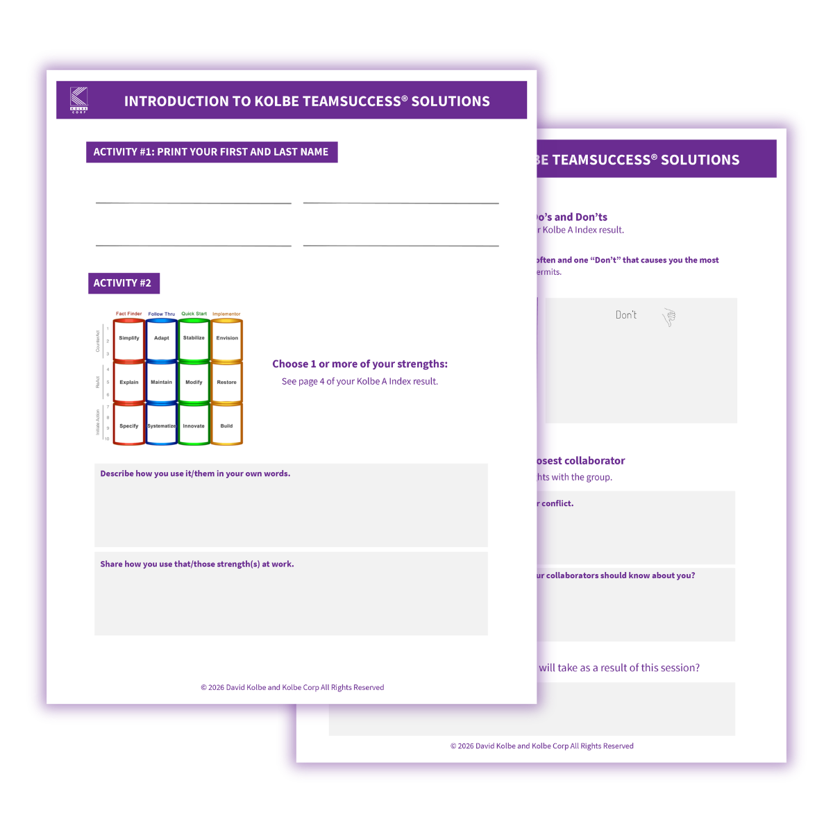 Kolbe TeamSuccess participant packet with leader's guide and worksheet